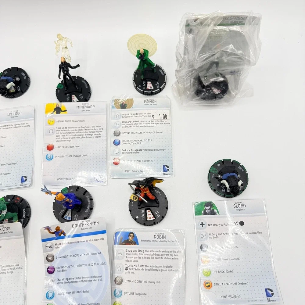 Heroclix DC Comics Uncommon, Super Rare, Unique Mixed Lot of 15 with Cards Lot E